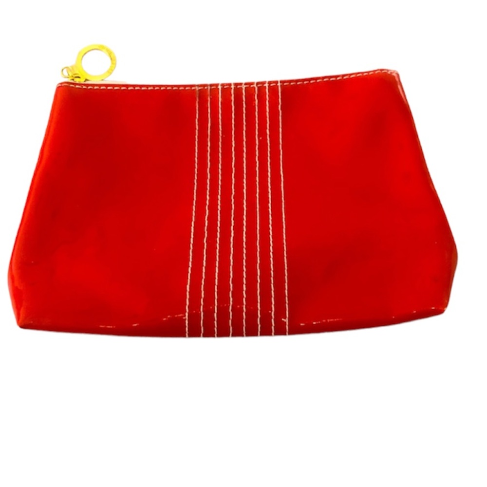 🌞 Estee Lauder zip up shiny red patent leather make up travel bag